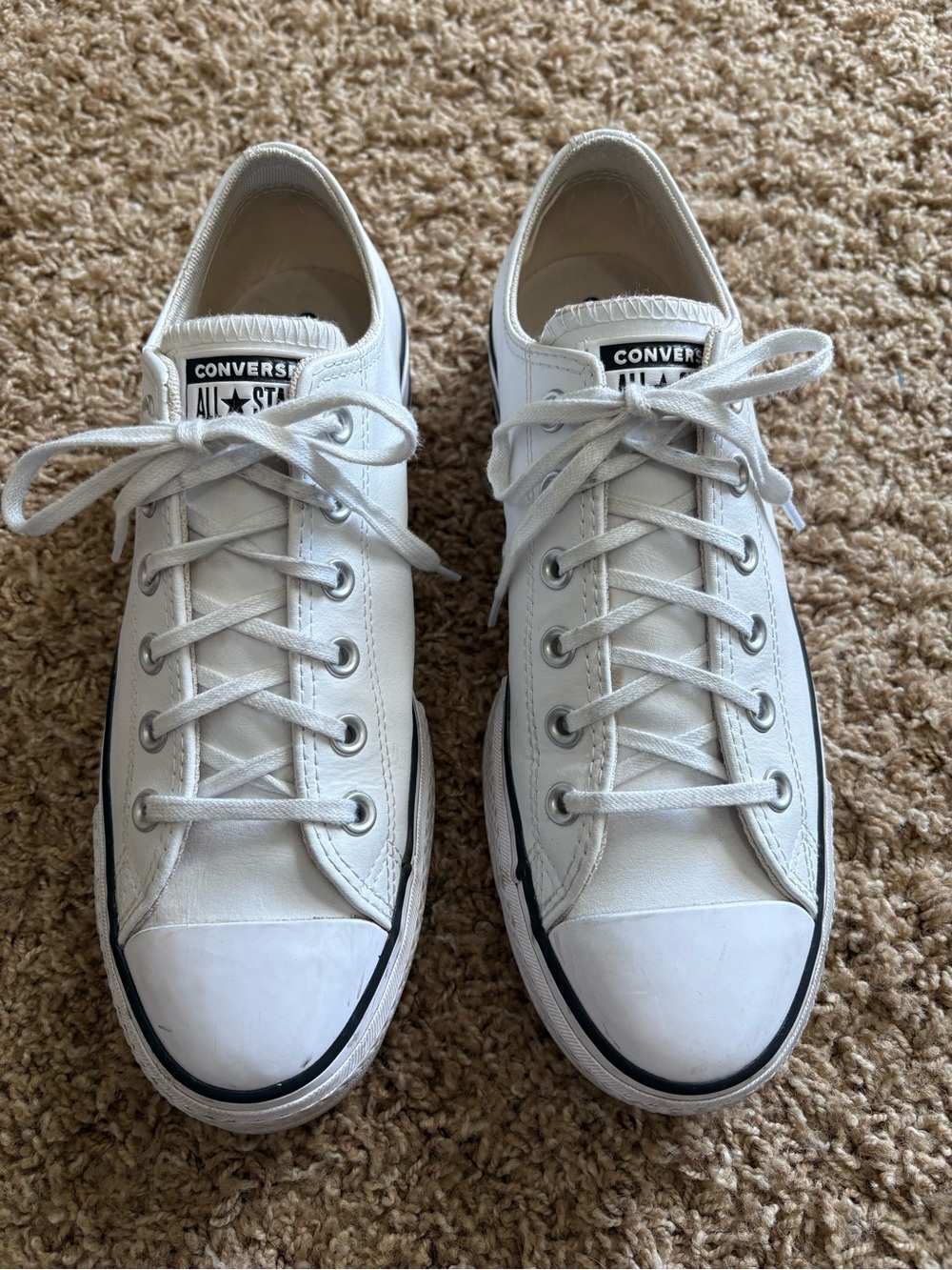 Converse White Low-Top Platform Leather Sneakers with Black Trim